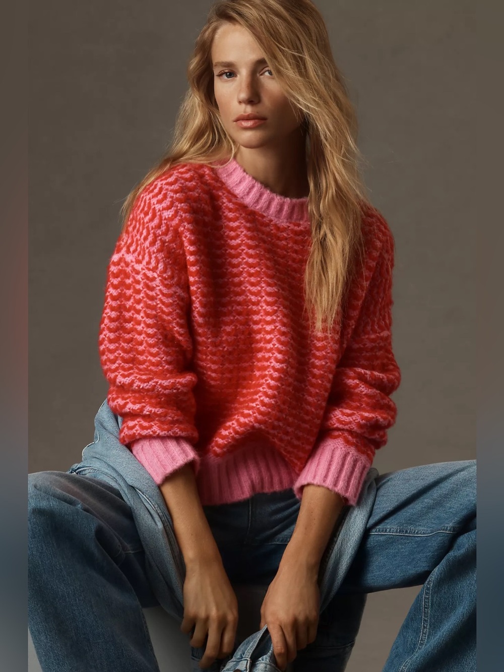 Anthropologie Lili Sidonio Two-Tone Pullover Sweater Fuschia Size XL NWT